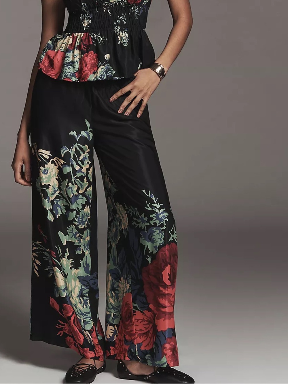 Anthropologie The Somerset Silky Printed Wide-Leg Pull-On Pants